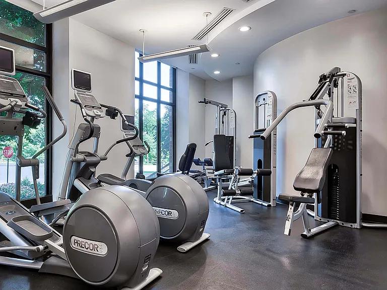 Whatever your schedule, the 24-hour fitness center is open for your use