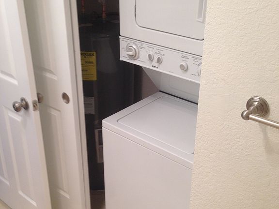 Laundry Center Located in Bathroom - Half Size Stack Washer