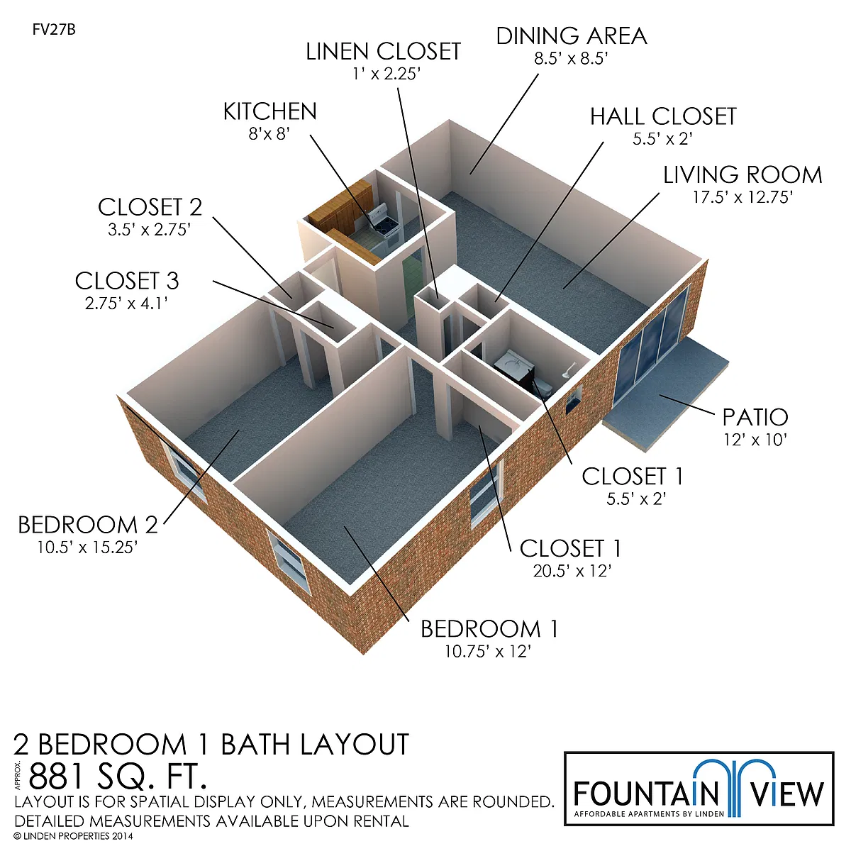 Floor plan 2 Bedroom 1 Bathroom