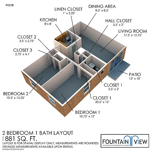 Floor plan 2 Bedroom 1 Bathroom