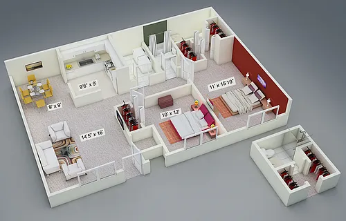 Floor plan Two Bedroom Two Bath Ranch