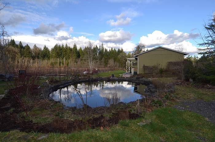 side yard view with pond