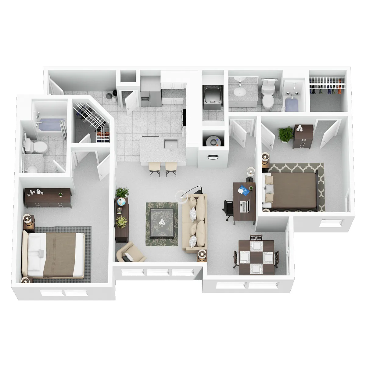 Floor plan 2 Bed 2 Bath with Flex Space and Optional Fireplac