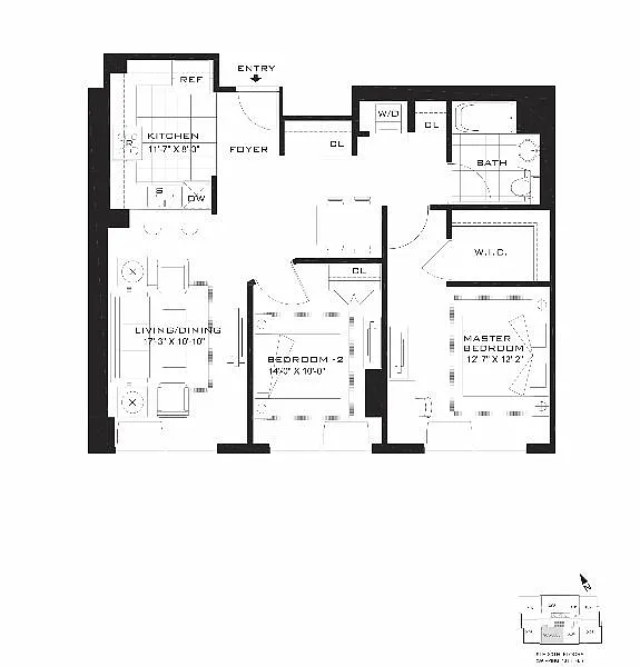 Floor plan AQUABLU - 2 Bedrooms One Bathroom
