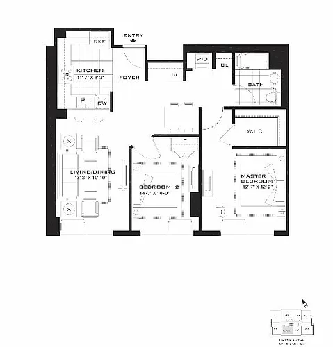 Floor plan AQUABLU - 2 Bedrooms One Bathroom