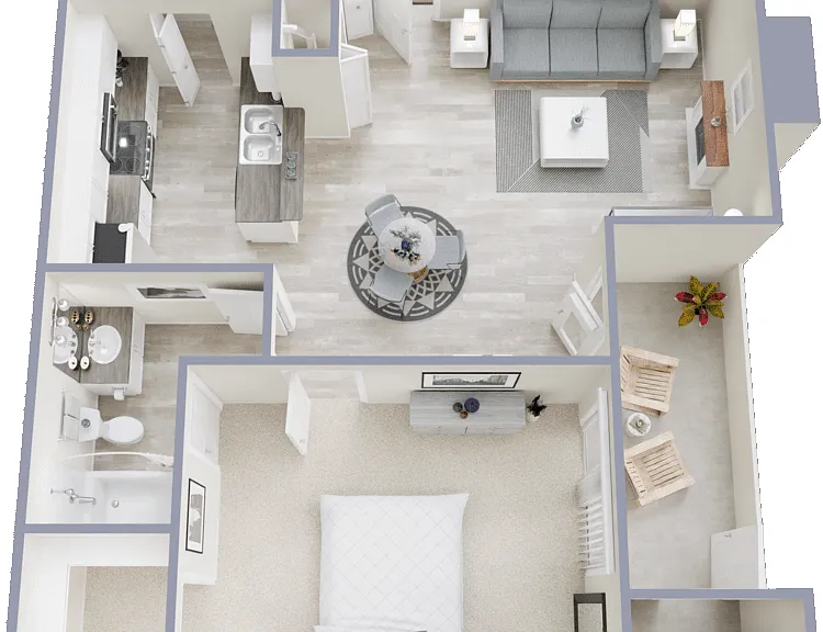 1 Bed 1 Bath B Floorplan Diagram