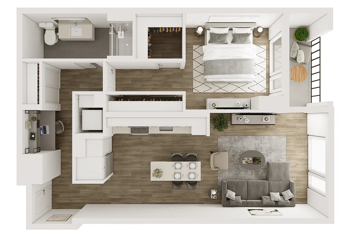 Floor plan A3: 1 BR/1BA 779 SF