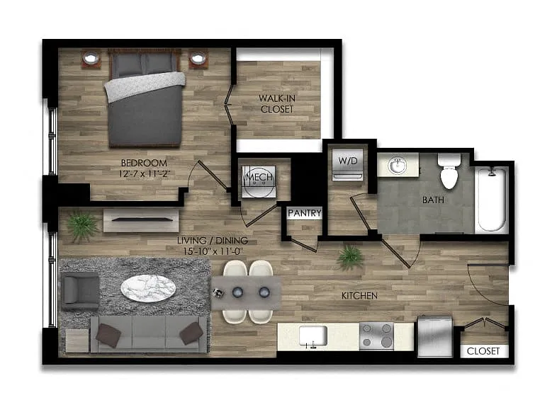 Floor plan 1 Bed/1 Bath-34W