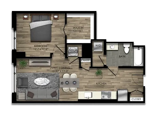 Floor plan 1 Bed/1 Bath-34W
