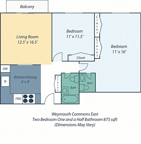 Floor plan Two Bedroom One and a Half Baths