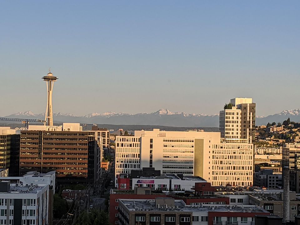 View of Space Needle and Olympic Mountains