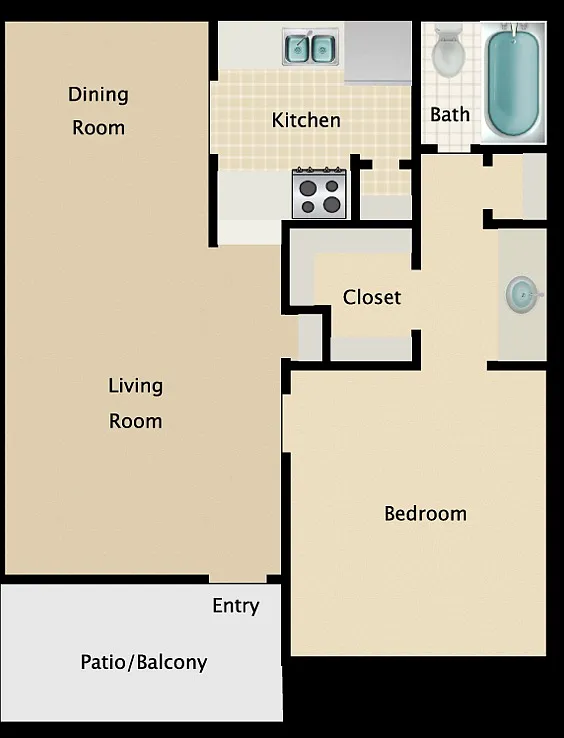 Floor plan 1 bedroom 1 bath