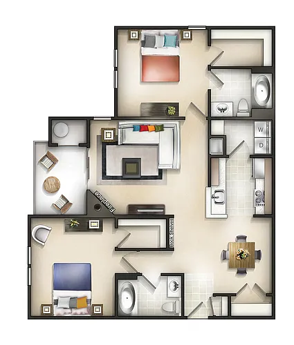 Floor plan 2 Bedroom 2 Bath Hickory at Baker I