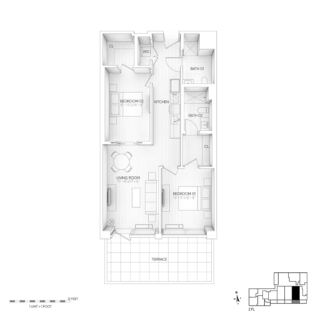 Floor plan 209 with Private Terrace