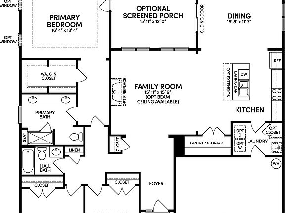 The main level with optional screened porch floorplan of the Savoy II at Heritage Shores by Brookfie