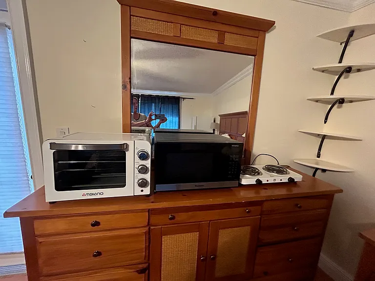 cook anything with microwave, two burner stove and large toaster oven