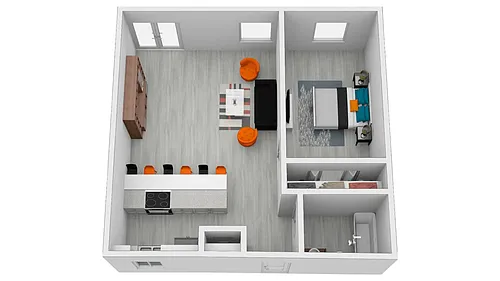 Floor plan 1 Bed, 1 Bath (618-755 SF)