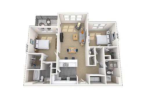 Floor plan Traditional 2x2 1089-1092 SF