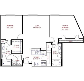 Floor plan Traditional 2x2 1182-1316 SF