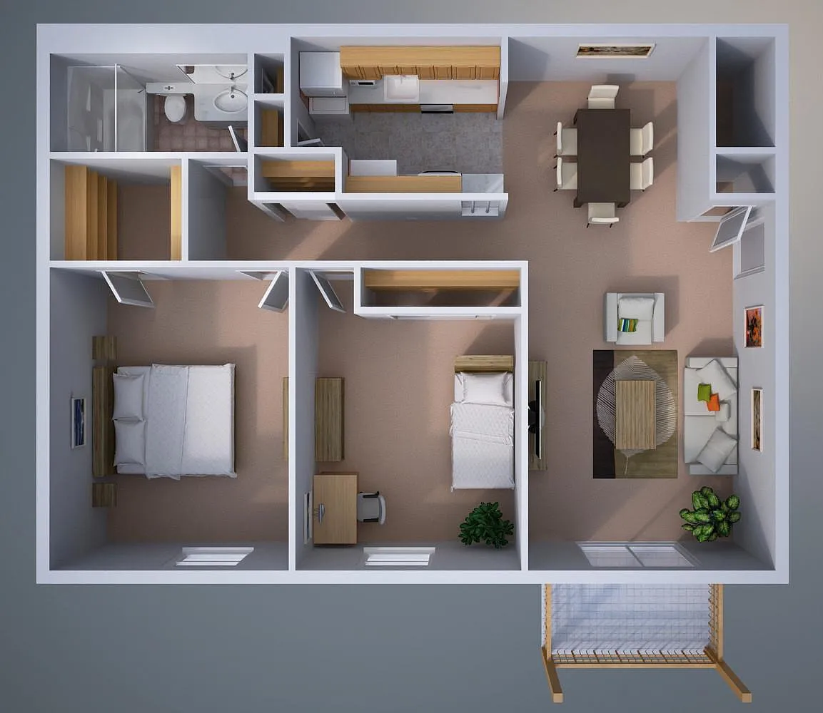 Floor plan Two-Bedroom Fully Furnished Apartment