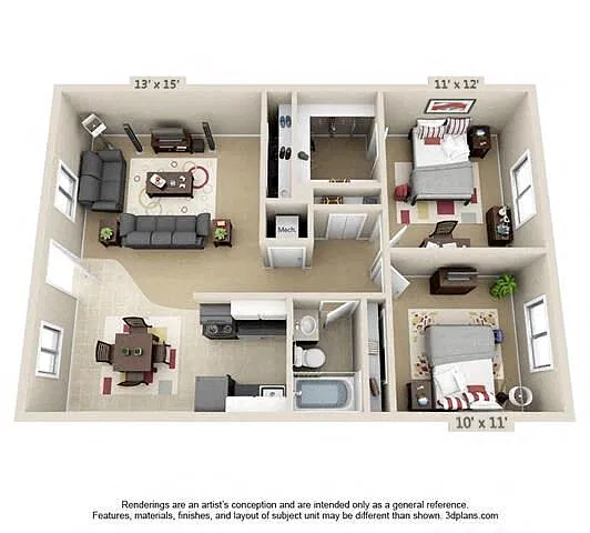 Floor plan 2 Bedroom 1 Bath
