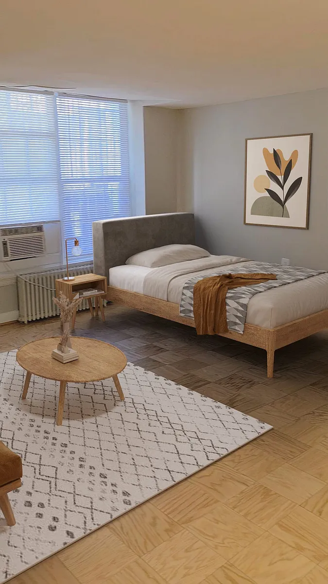Studio living area (virtually staged) - The Paramount