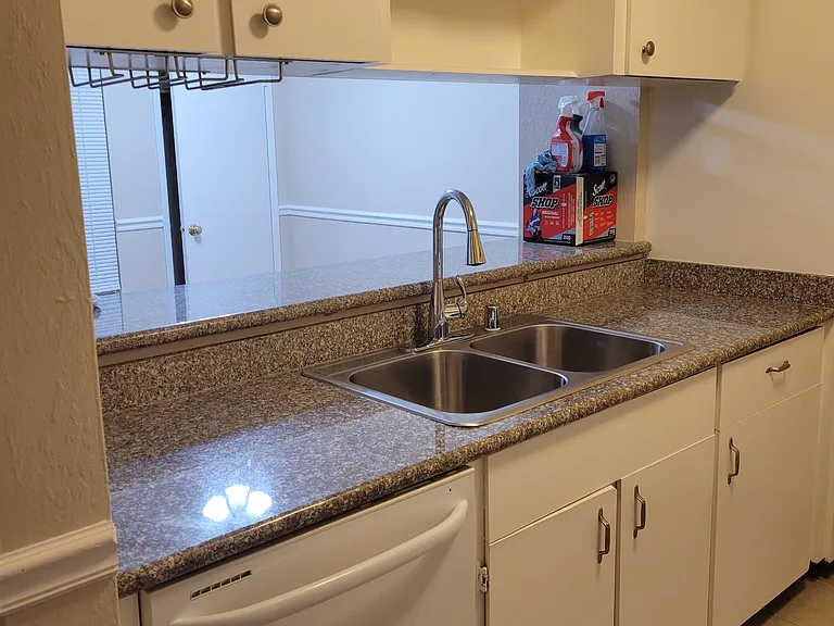 Kitchen with pass thru bar to the dining area with dishwasher