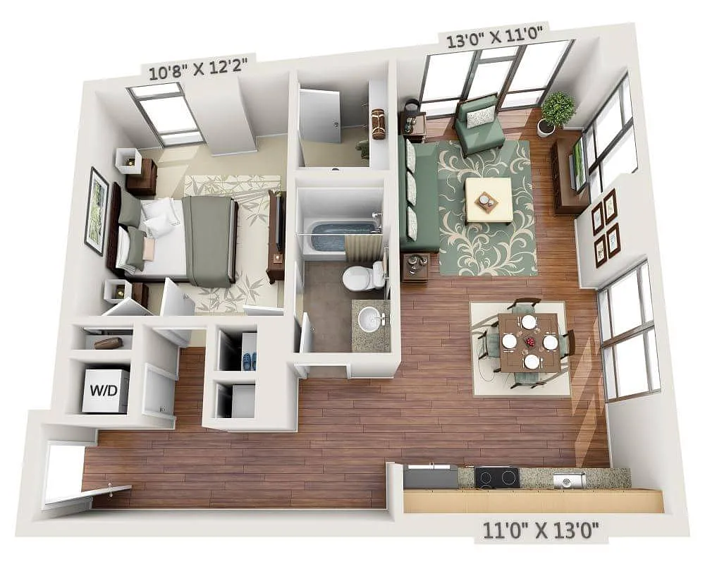 Floor plan One Bedroom A1B