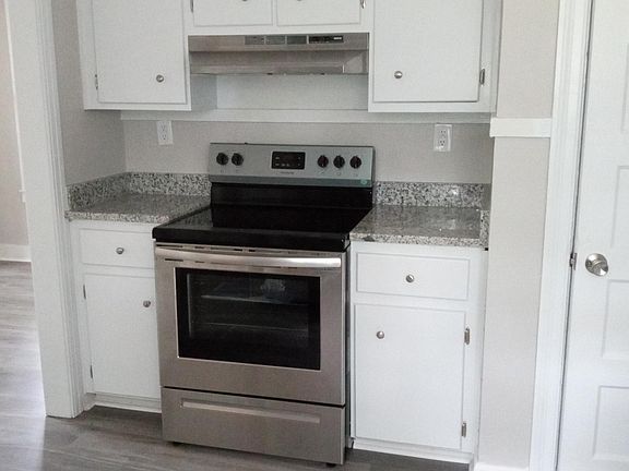 Updated kitchen stove with spacious pantry.