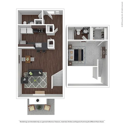 Floor plan Sycamore - 1 Bed, 1.5 Bath Townhome