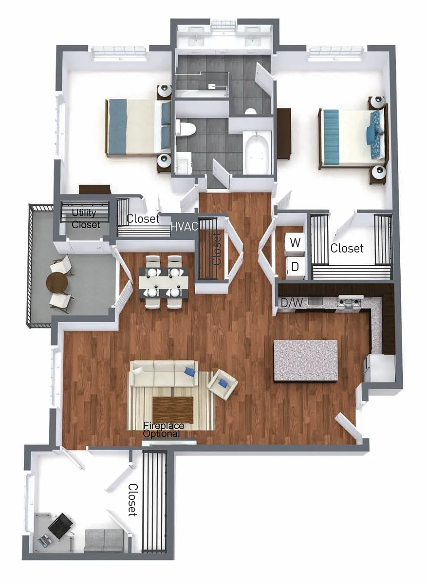 Floor plan 2 Bedroom 2 Bath Den