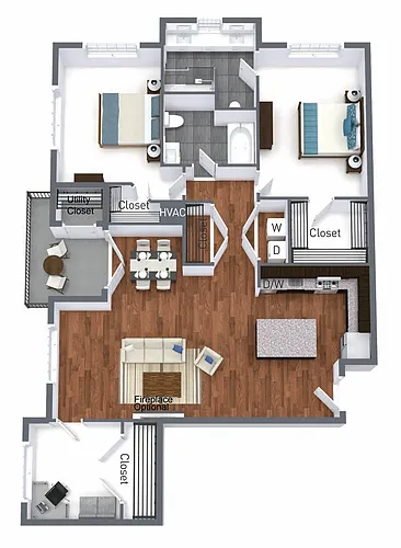 Floor plan 2 Bedroom 2 Bath Den