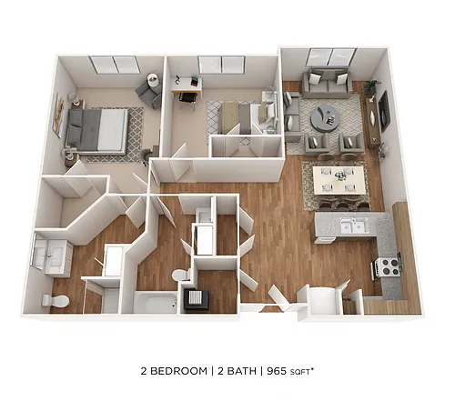 Floor plan Two Bedroom 2 Bath- 965 sqft