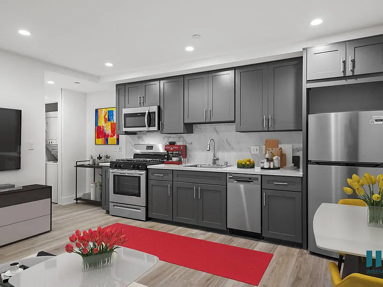 Kitchen with Stainless-Steel Refrigerator, Stove, and Dishwasher