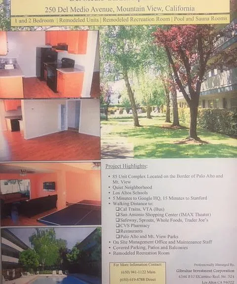 Brochure for Del Medio Garden Apartments