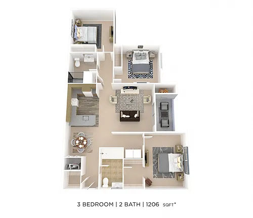 Floor plan Three Bedroom 2 Bath