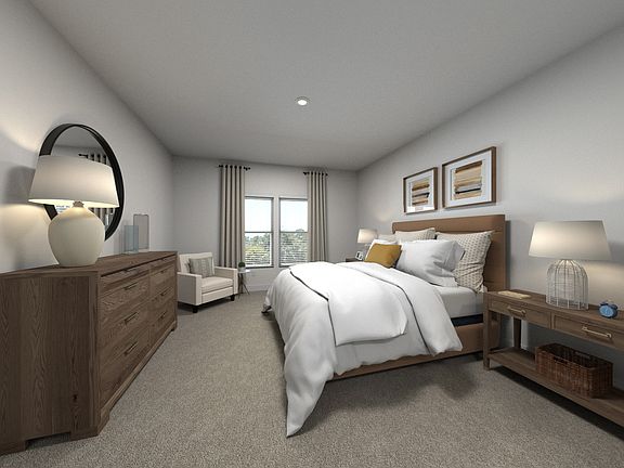 Virtually staged primary suite in the Dakota floorplan.