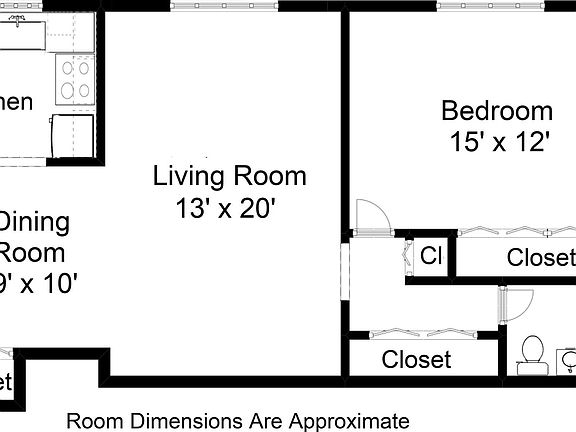 Floorplan 1BR/1BA without terrace.