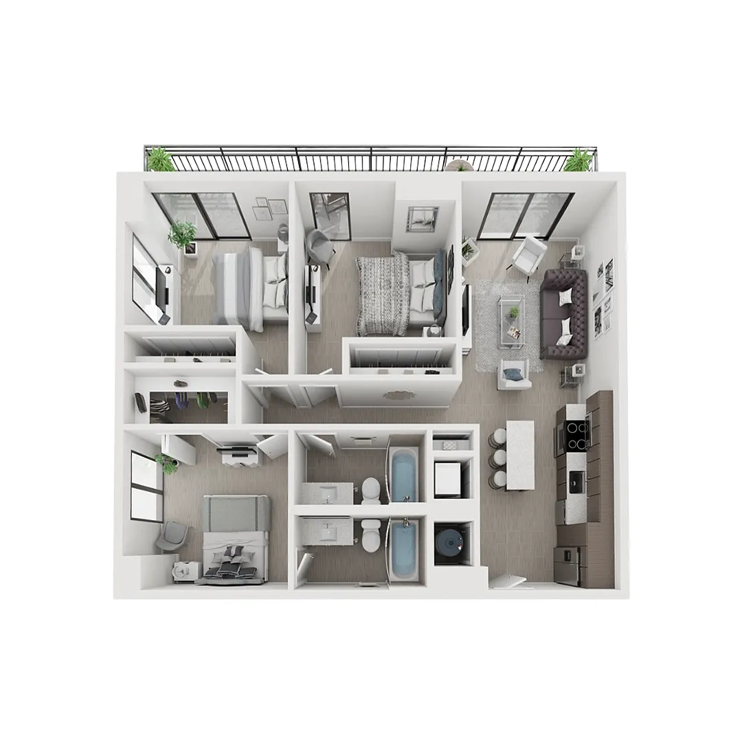 Floor plan 3x2 - 1,085sqft - C2