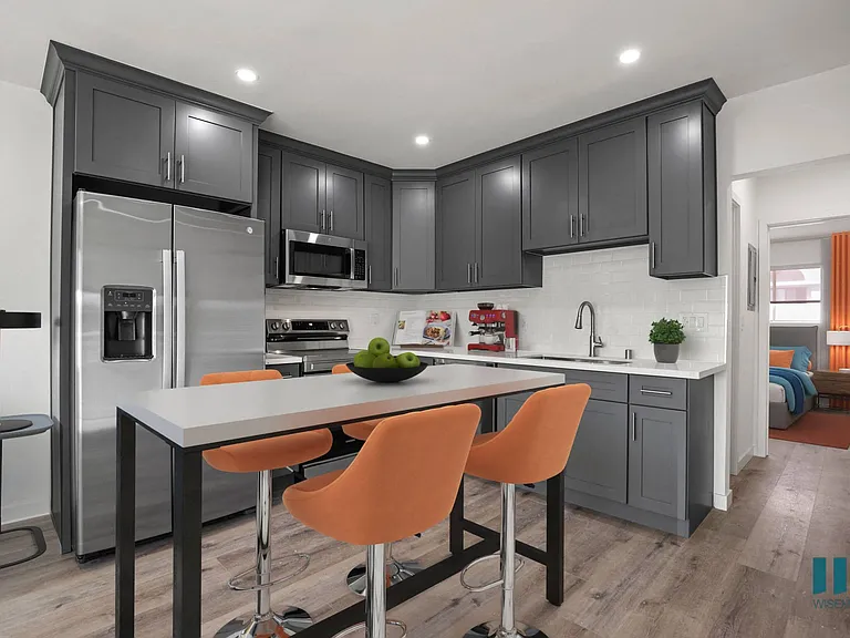 Kitchen, Dining, and Living Room with In-Suite Washer & Dryer