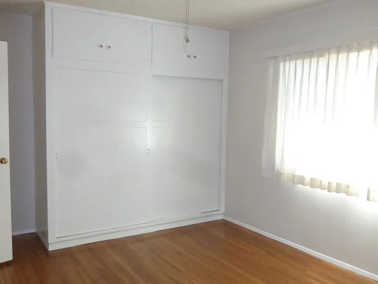 Bedroom closet with ceiling fan