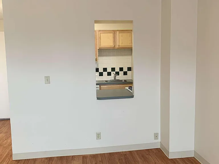 Kitchen passthrough to living room adds natural light and convenience