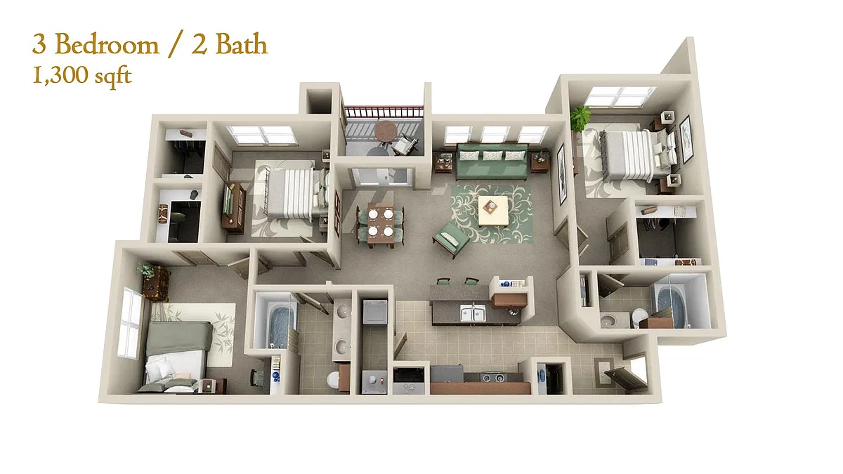 Floor plan C1 - Three Bedroom Two Bath