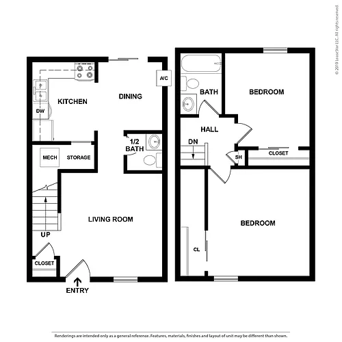 Floor plan 2 Bedroom Townhome