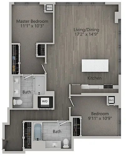 Floor plan B6 | 2 Bedroom | 1,160 SF