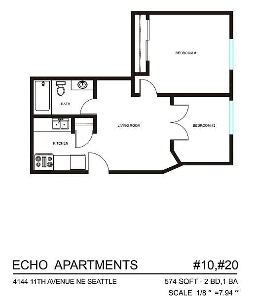 Floor plan 2 Bedroom 1 Bath