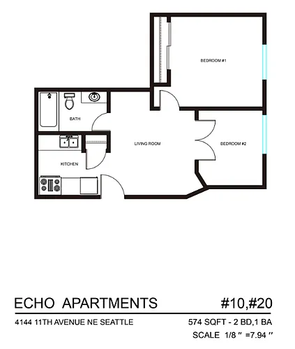 Floor plan 2 Bedroom 1 Bath