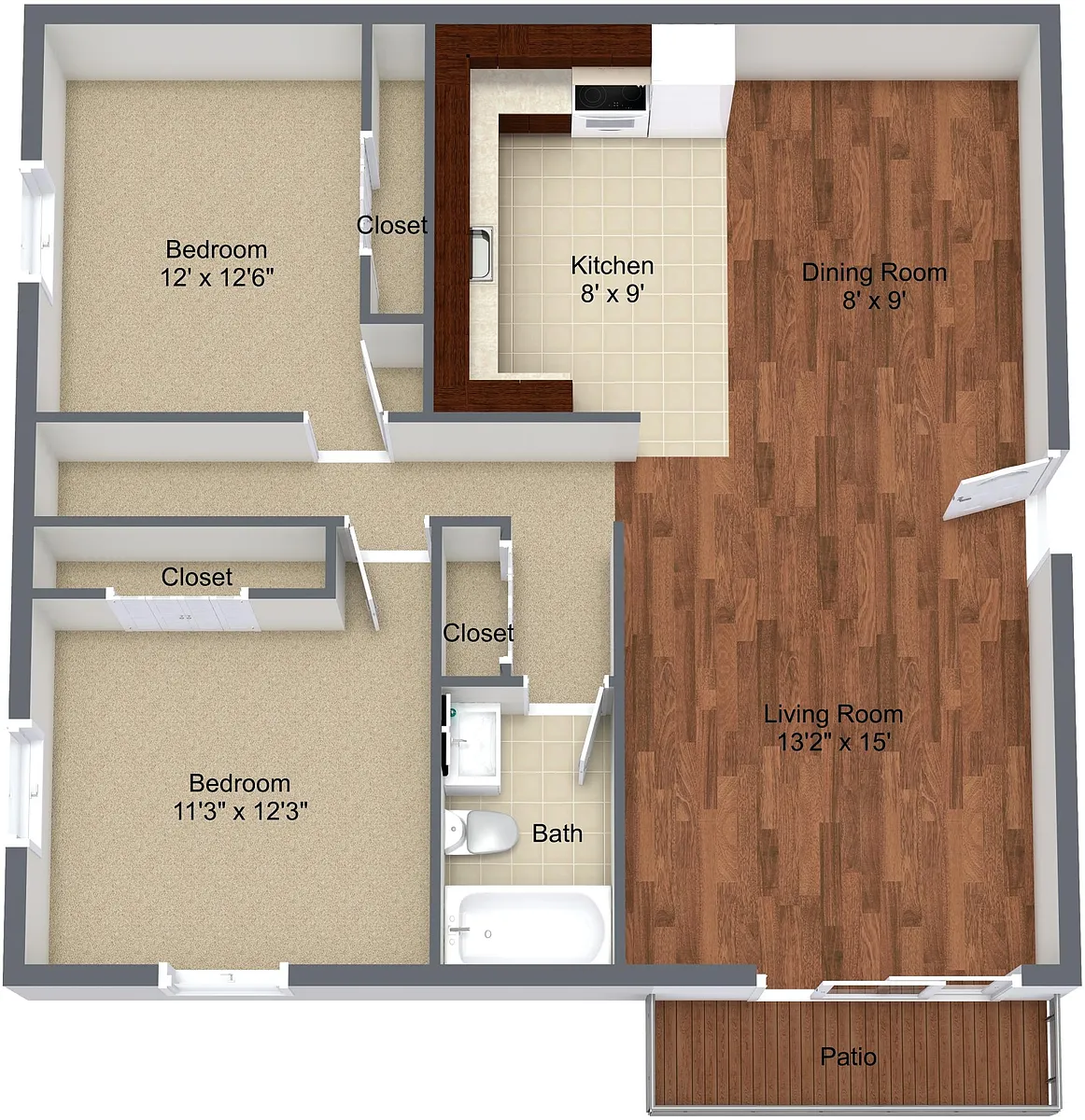 Floor plan 2 Bedroom 1 Bath