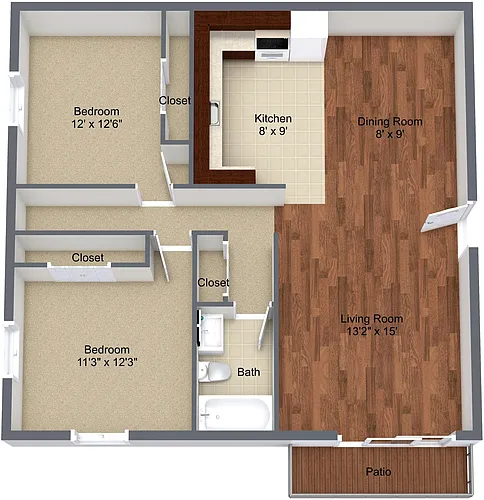 Floor plan 2 Bedroom 1 Bath