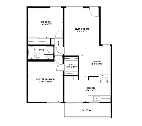 Floor plan 2 Bedroom, 1 Bathroom